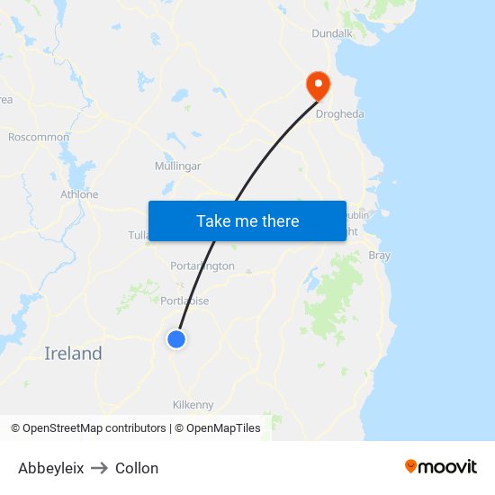 Abbeyleix to Collon map