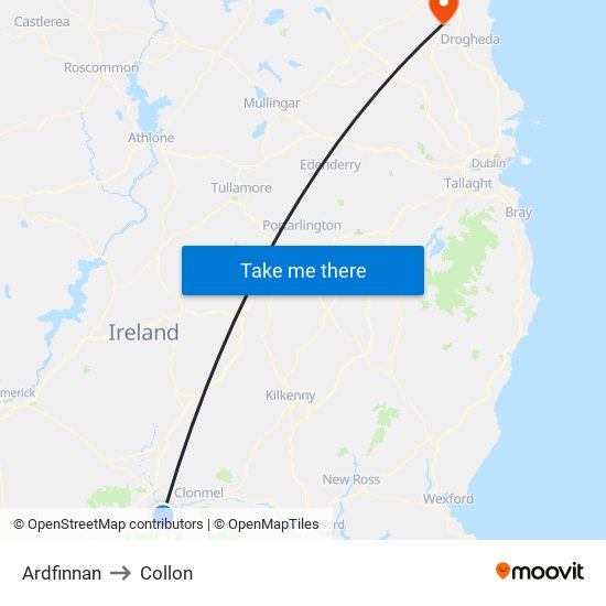 Ardfinnan to Collon map