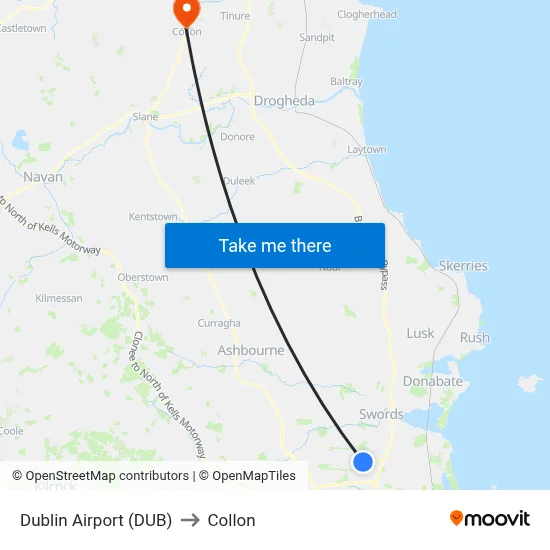 Dublin Airport (DUB) to Collon map