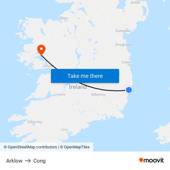 Arklow to Cong map