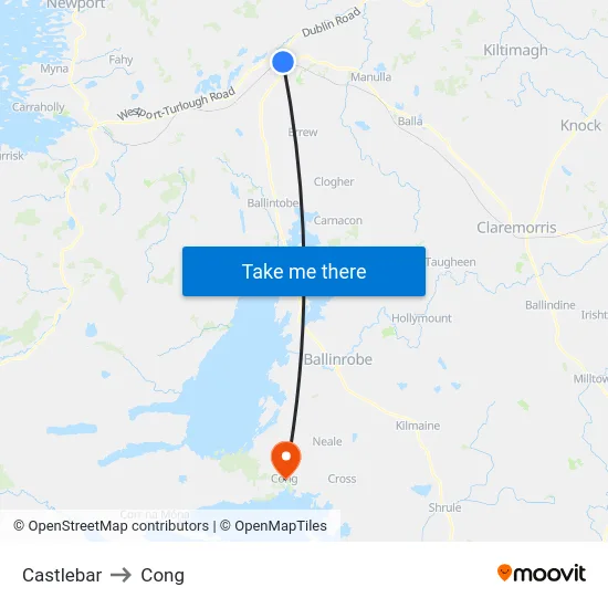 Castlebar to Cong map