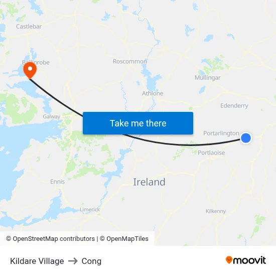Kildare Village to Cong map