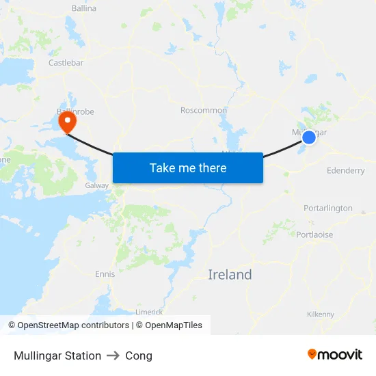 Mullingar Station to Cong map