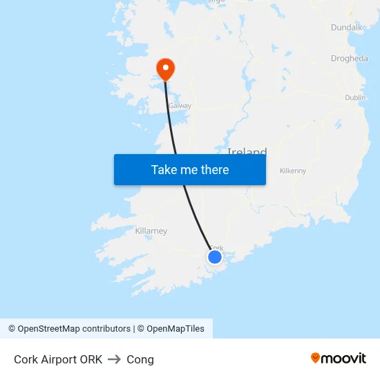 Cork Airport ORK to Cong map