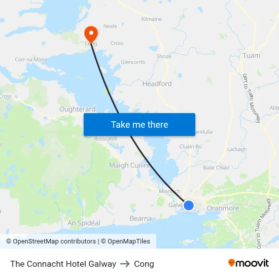 The Connacht Hotel Galway to Cong map