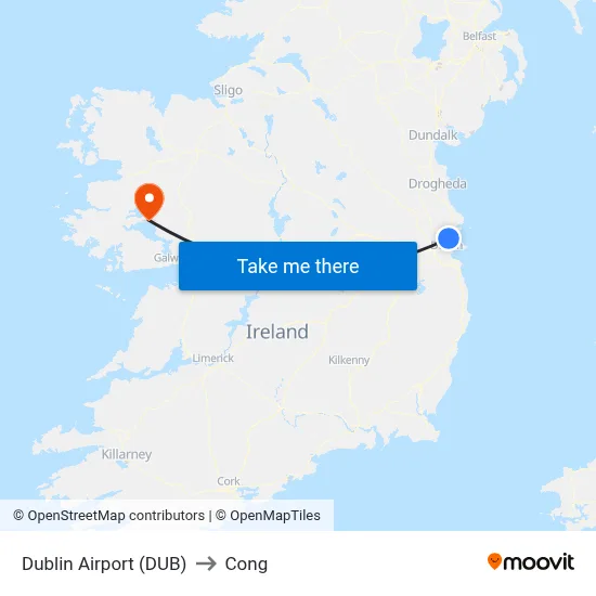 Dublin Airport (DUB) to Cong map