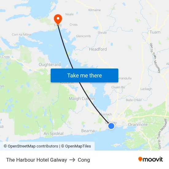 The Harbour Hotel Galway to Cong map