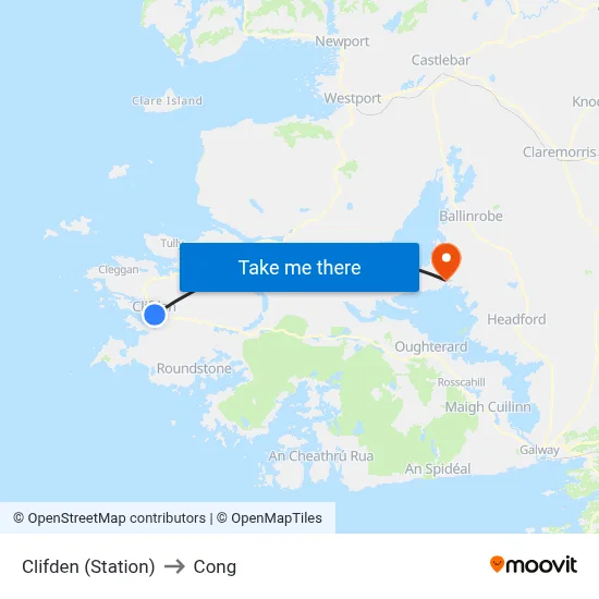 Clifden (Station) to Cong map