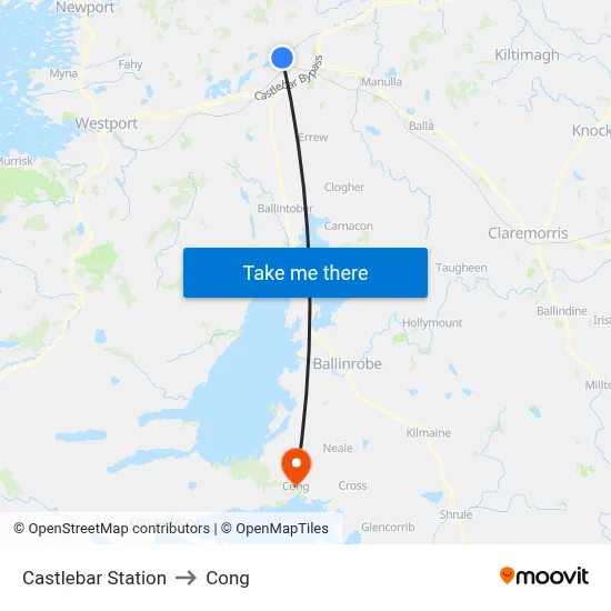 Castlebar Station to Cong map