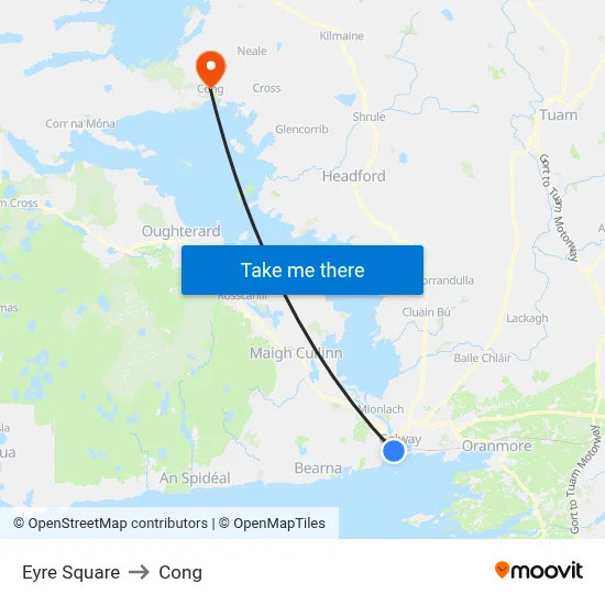 Eyre Square to Cong map