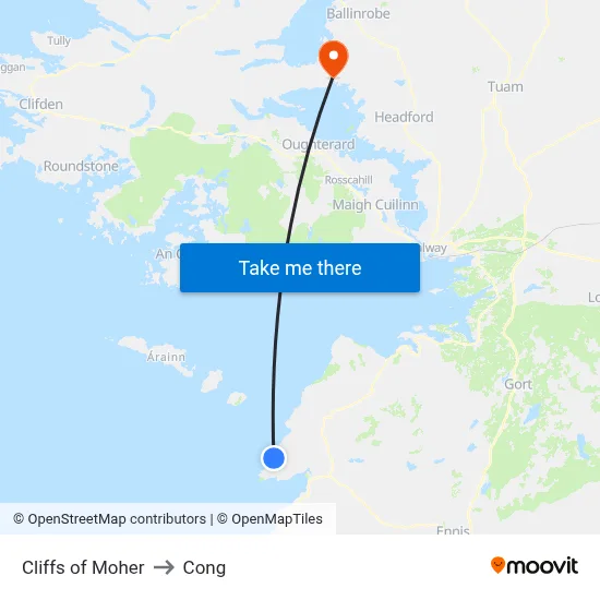 Cliffs of Moher to Cong map