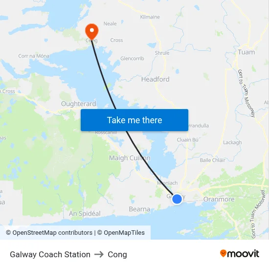 Galway Coach Station to Cong map