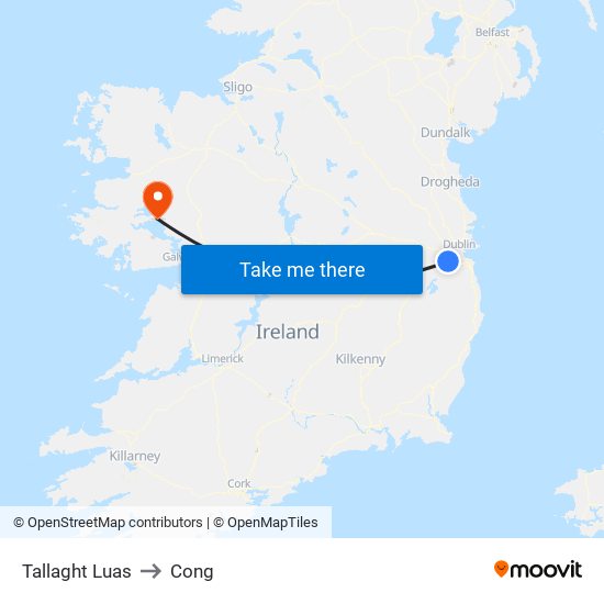 Tallaght Luas to Cong map