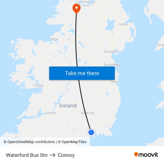 Waterford Bus Stn to Convoy map