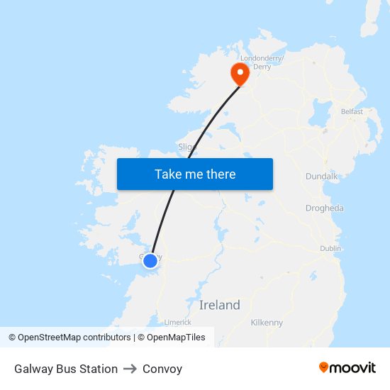 Galway Bus Station to Convoy map