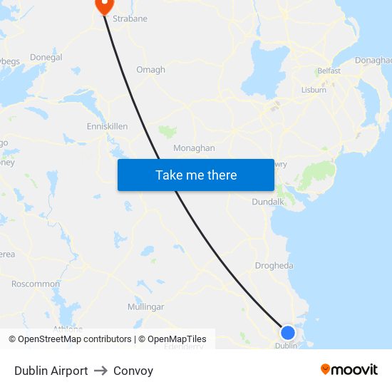 Dublin Airport to Convoy map