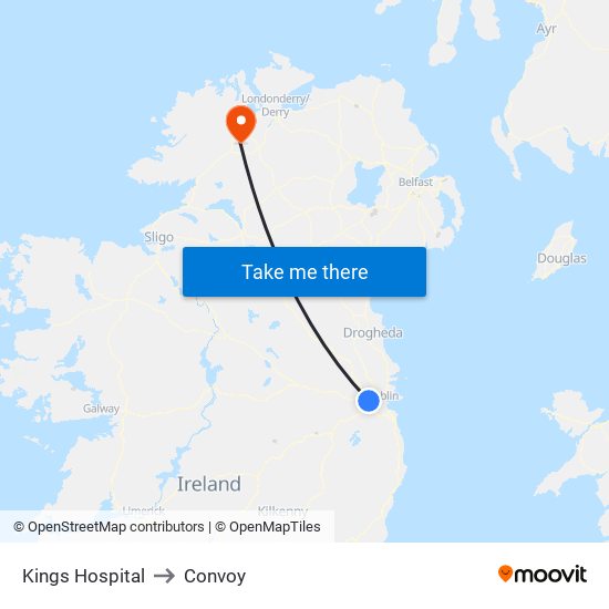 Kings Hospital to Convoy map