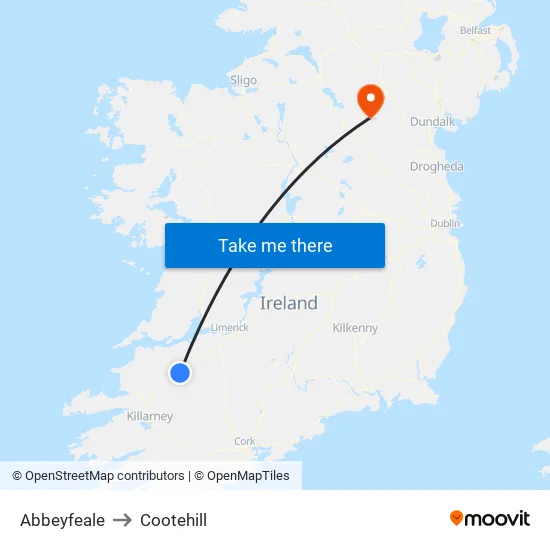 Abbeyfeale to Cootehill map
