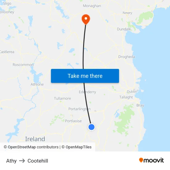 Athy to Cootehill map