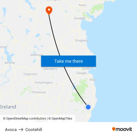 Avoca to Cootehill map