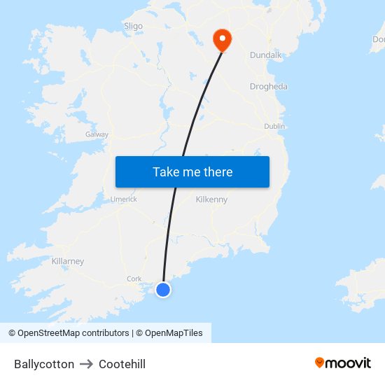 Ballycotton to Cootehill map