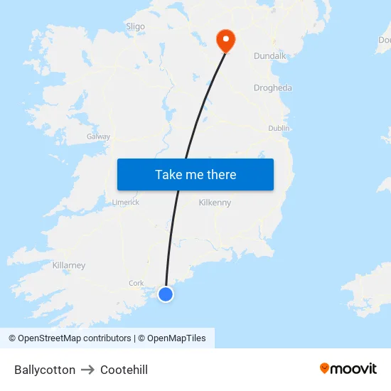 Ballycotton to Cootehill map