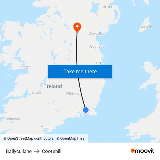 Ballycullane to Cootehill map