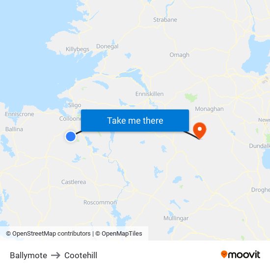 Ballymote to Cootehill map