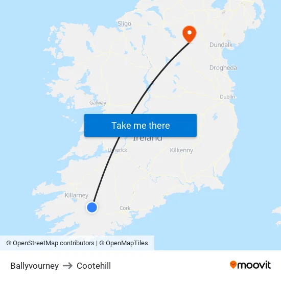 Ballyvourney to Cootehill map