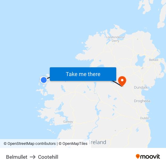 Belmullet to Cootehill map