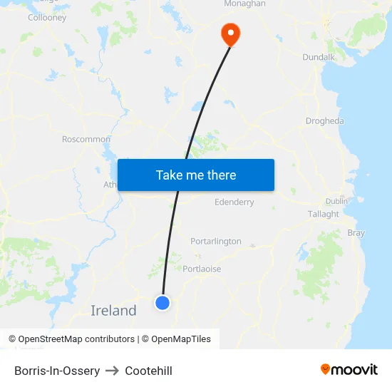 Borris-In-Ossery to Cootehill map