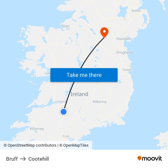 Bruff to Cootehill map