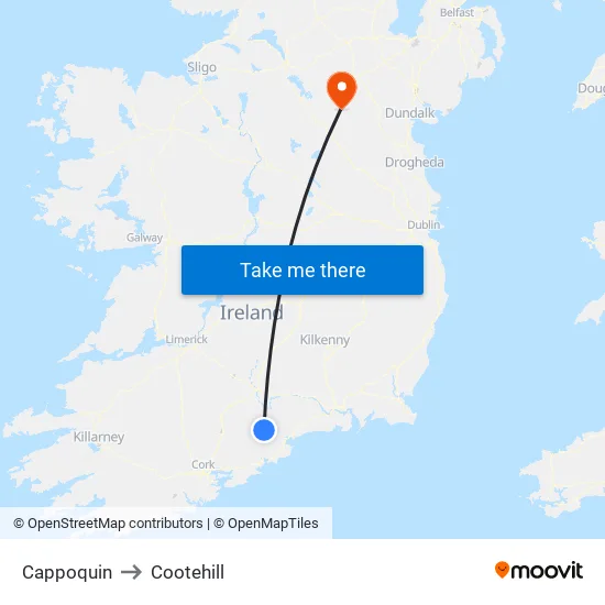 Cappoquin to Cootehill map