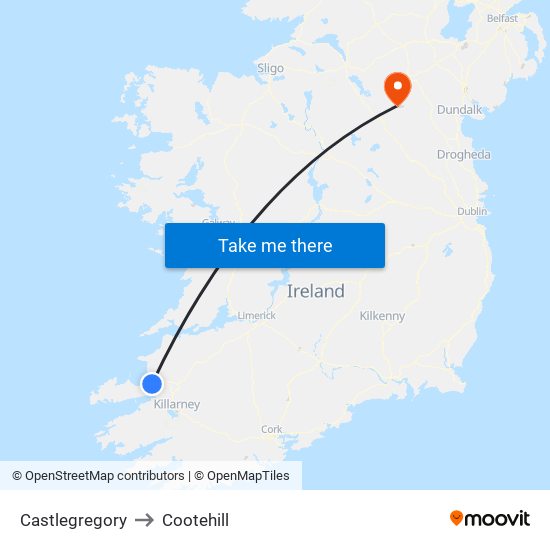 Castlegregory to Cootehill map