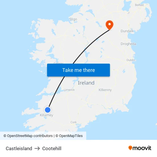 Castleisland to Cootehill map