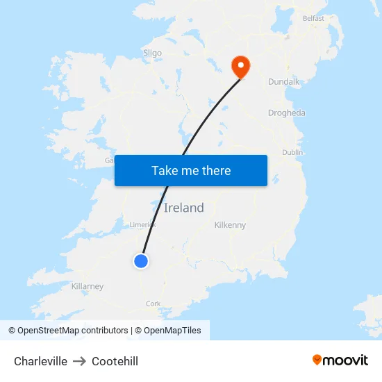 Charleville to Cootehill map