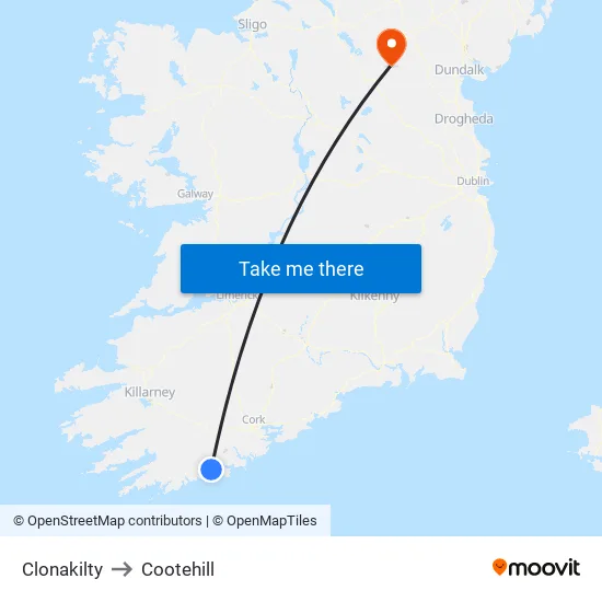 Clonakilty to Cootehill map