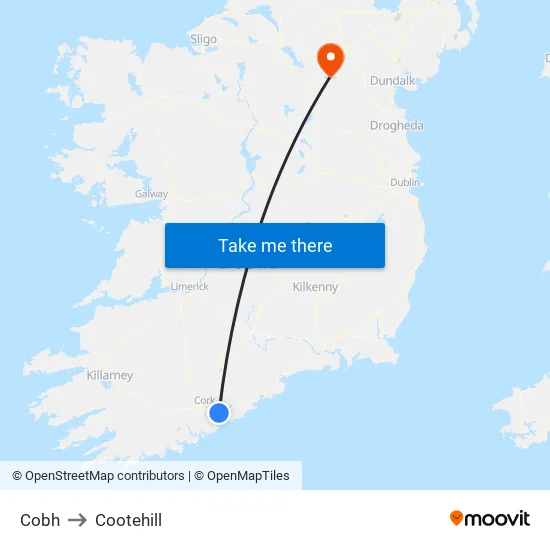 Cobh to Cootehill map