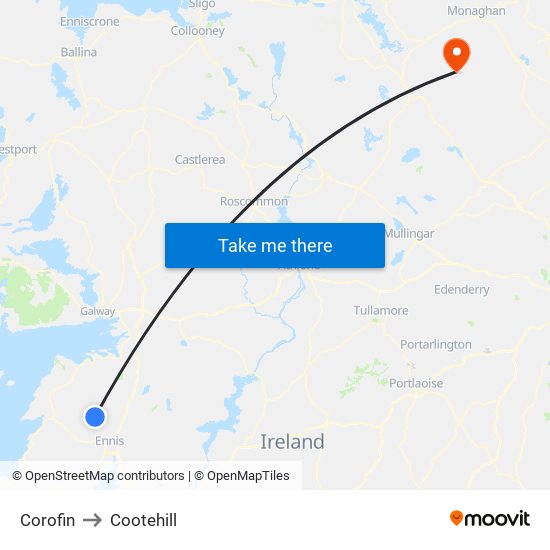 Corofin to Cootehill map