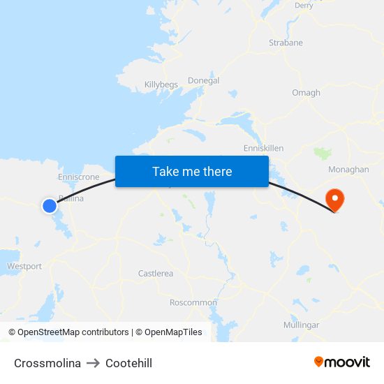 Crossmolina to Cootehill map