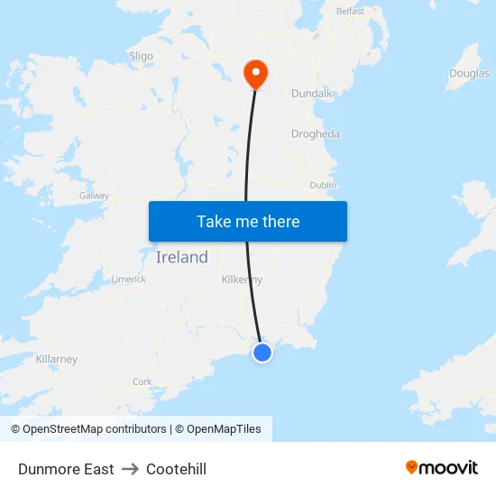 Dunmore East to Cootehill map