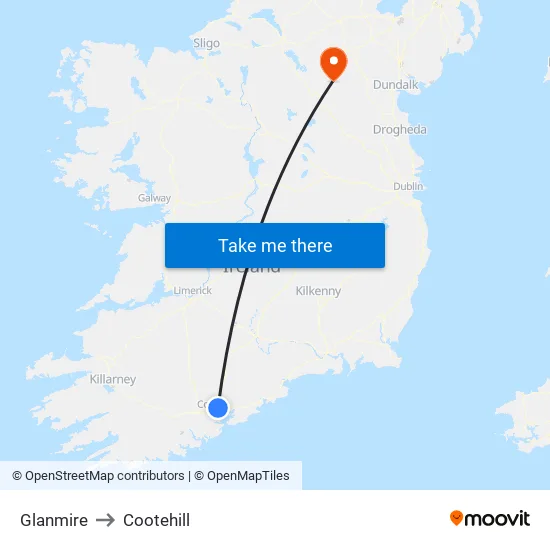 Glanmire to Cootehill map