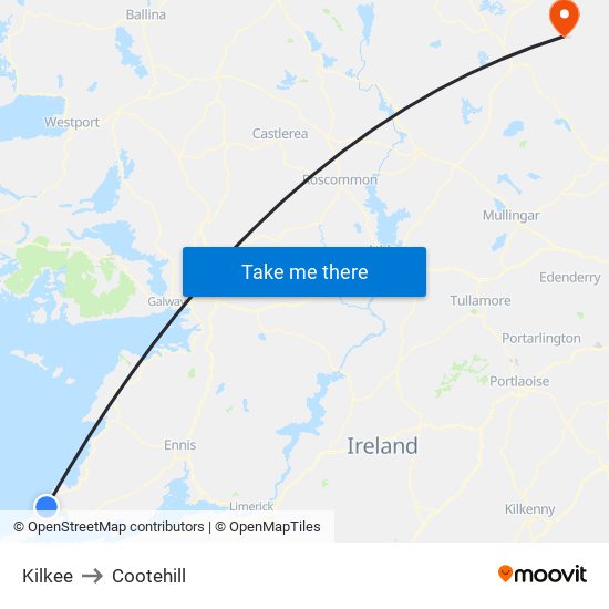 Kilkee to Cootehill map