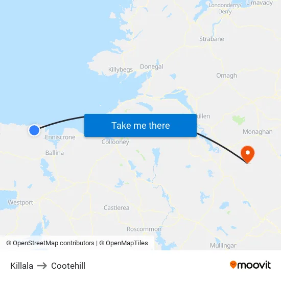 Killala to Cootehill map