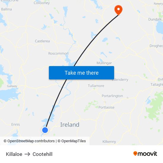 Killaloe to Cootehill map