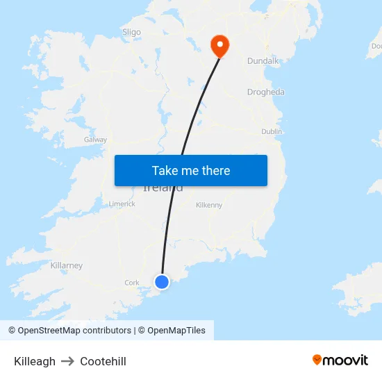 Killeagh to Cootehill map