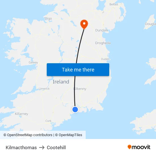 Kilmacthomas to Cootehill map