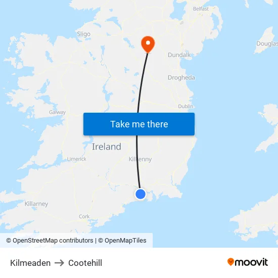 Kilmeaden to Cootehill map