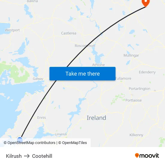 Kilrush to Cootehill map
