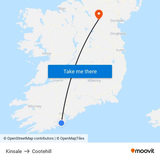Kinsale to Cootehill map